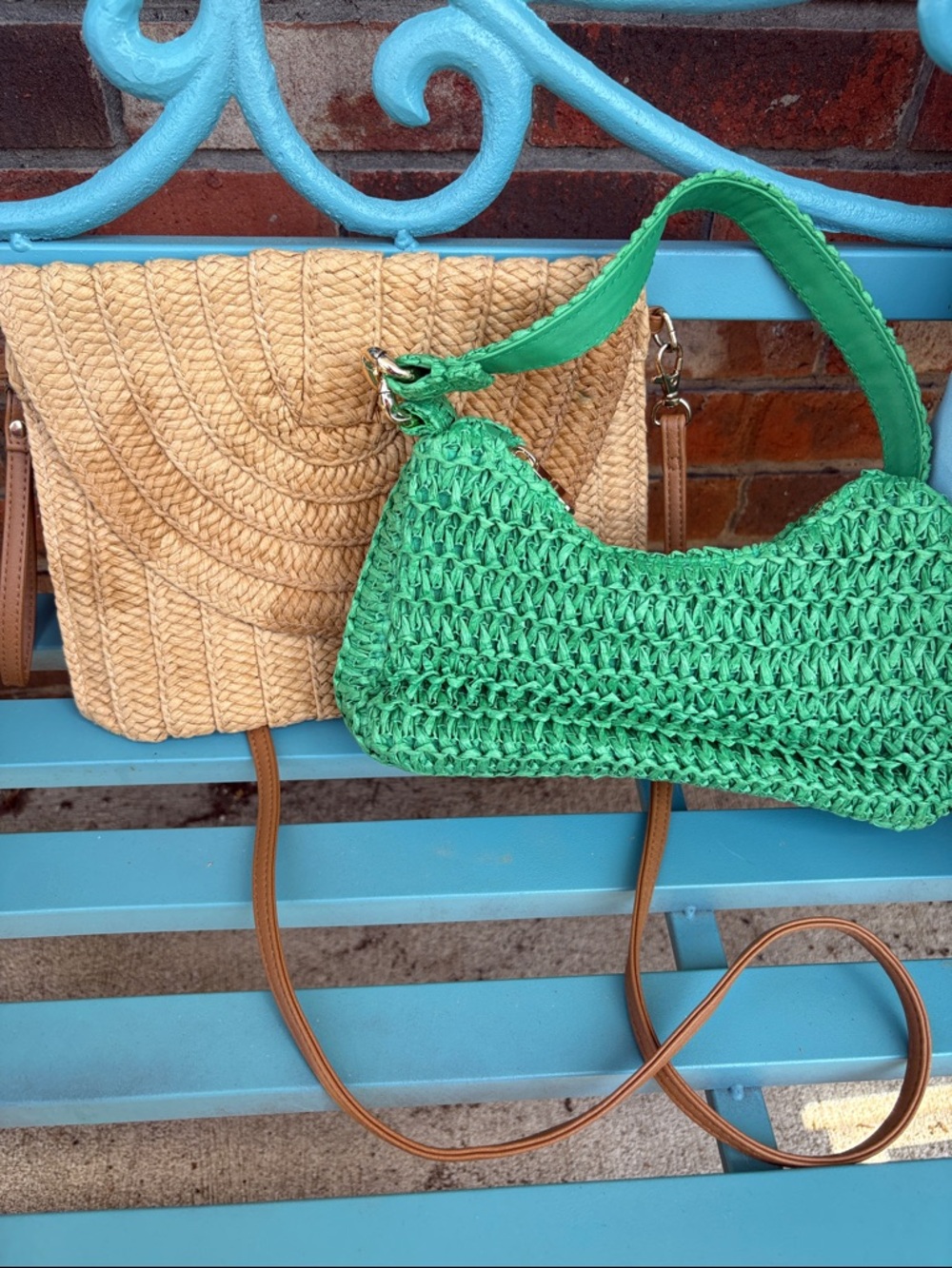 Green Woven mini Bag - Lightweight Summer Handbag
And tan woven crossbody bag.